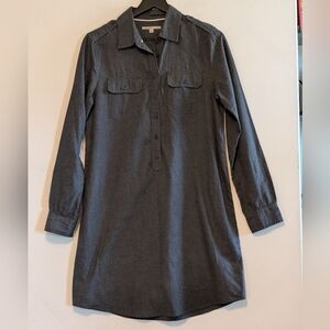 Gap Factory Gray Utility Shirt Dress Sm 100% Cotton Long Sleeve  Epaulettes Soft